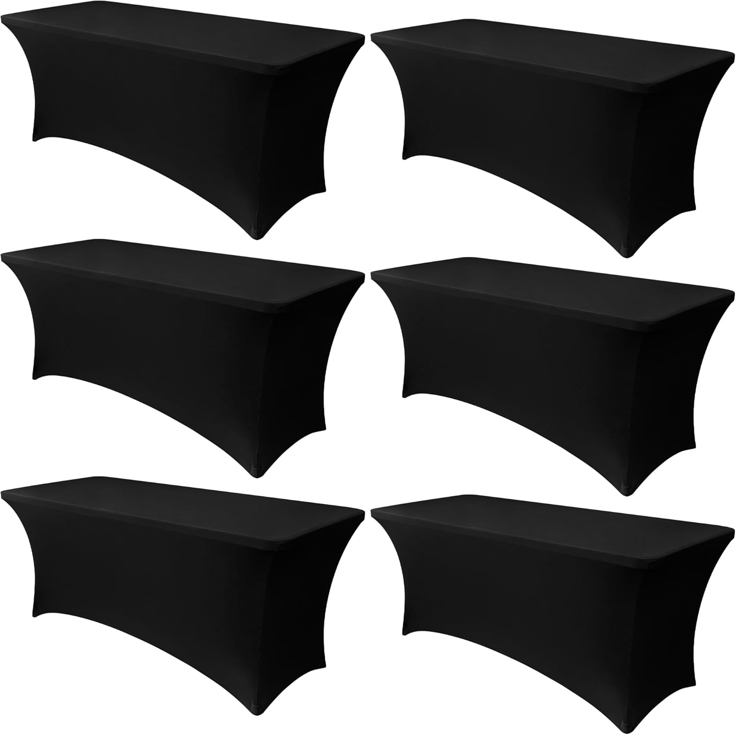 Obstal 6 Pack Stretch Spandex Table Covers for 4 Foot Tables - 4 FT Universal Rectangular Fitted Tablecloth Protector for Wedding, Banquet, Party (Black, 48 Length x 24 Width x 30 Height Inches) 4FT | 6 Pack Black