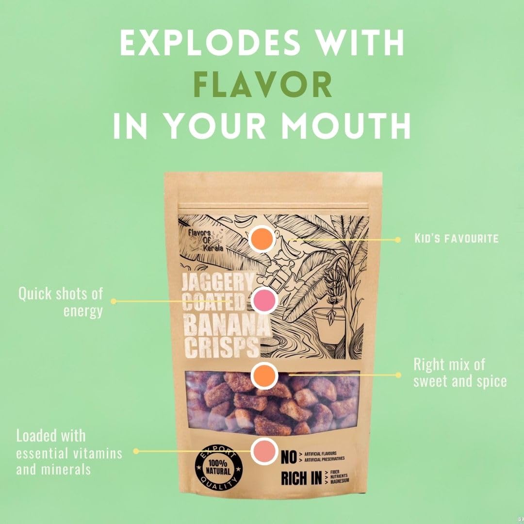 FLAVORS OF KERALA (FOK) Onam Special Combo Banana Chips in Coconut Oil - 600 Grams | Sweet Banana Chips 600 Grams | Jaggery Coated Banana Chips (Sharkara Varatti | Upperi) 700 Gram - Image 8 thumbnail