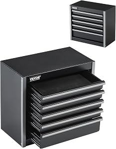 VEVOR Metal Tool Box, 8.6-inch, Portable Metal Tool Box with 5 Drawers, Small Tool Chest with EVA Liners and PP Feet Pads, Heavy-Duty Steel With Ball Bearing Opening and Powder Coated Finish, Black