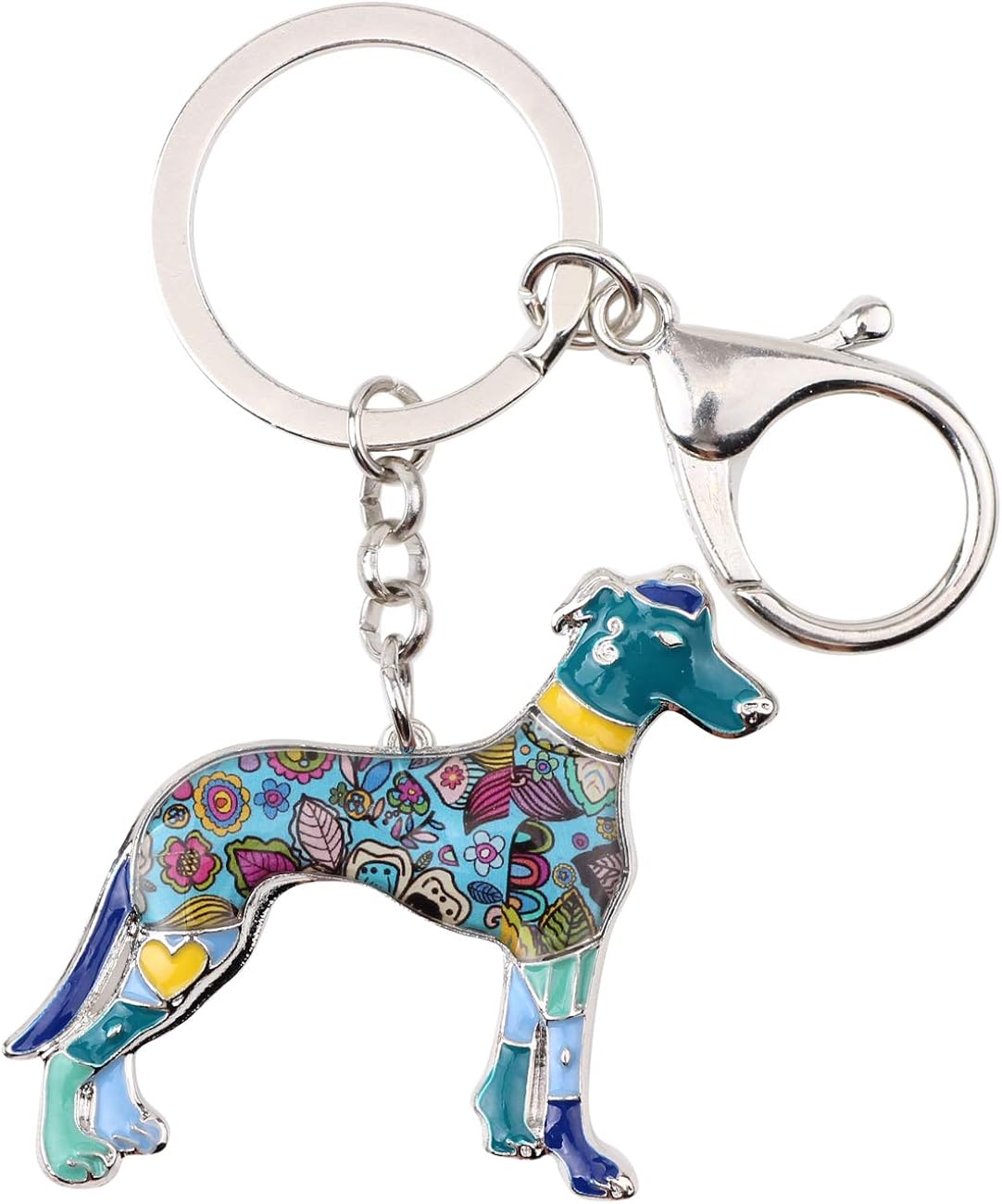 WEVENI Enamel Alloy Greyhound Dog Keychain Pet Key Ring Gift Car Wallet Bag Charms For Women Girls (Blue)