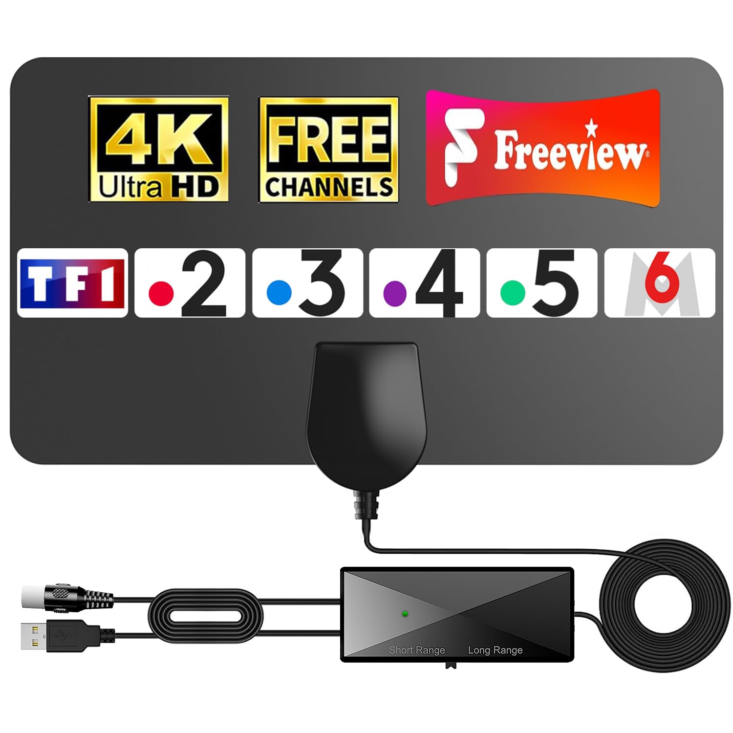 Antenne TV Intérieure HD 2026 – Réception TNT Ultra-Stable, Installation Facile, Compatible Smart TV & TV HD, Amplifiée pour Chaînes Locales et Nationales, Ultra-Fine & Design Moderne