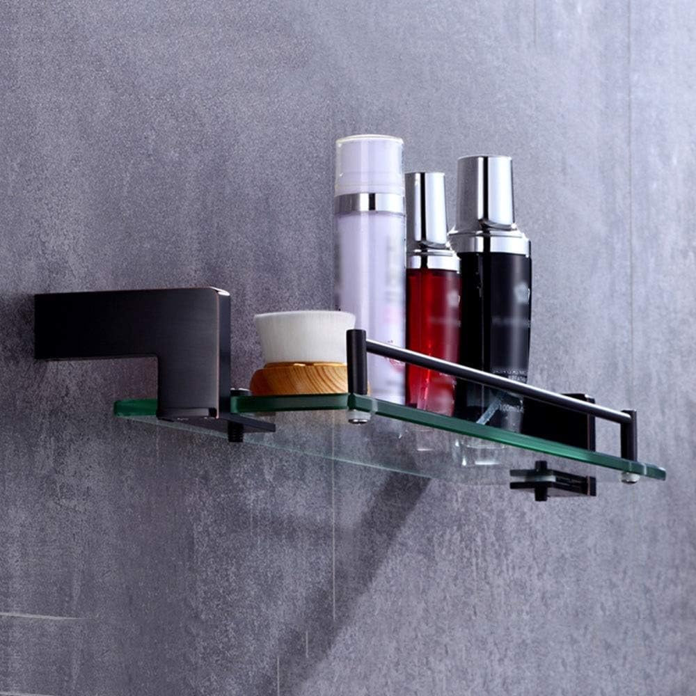 Bathroom Glass Frame Copper Rack Black Bronze Brushed Glass Table Cosmetics Rack Bathroom Glass Shelf (Size : 47cm/18.5inch) (47cm/18.5inch) image 4