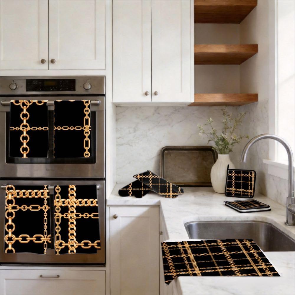 9PCS Catena D'oro Stampa Cucina Decor e Accessori Set