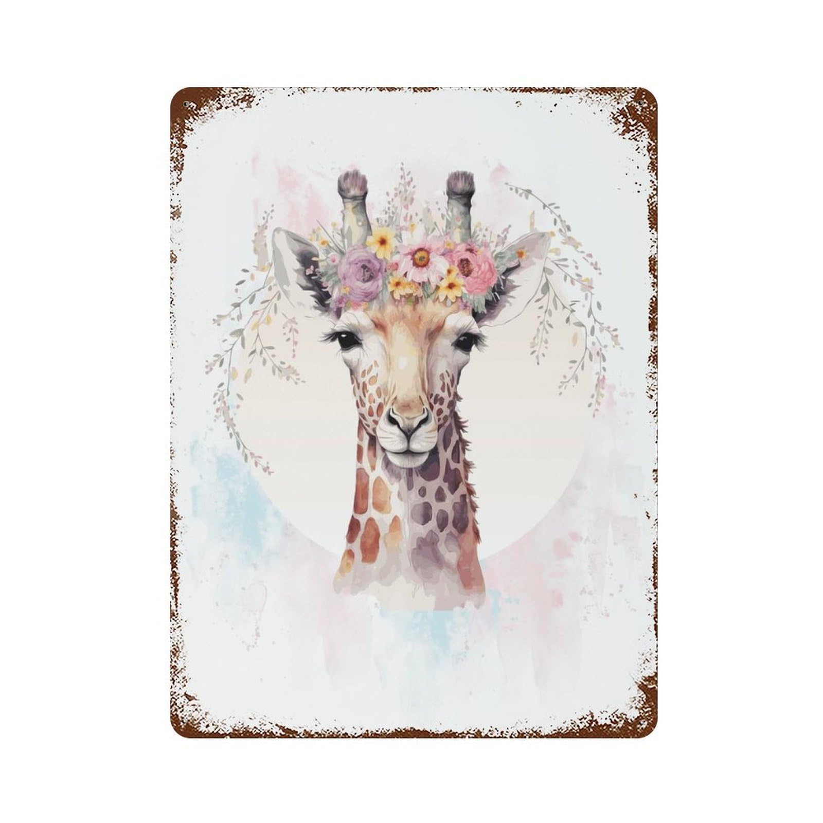 Floral Giraffe Painting Rusty Metal Tin Sign 15.7"x11.8", Vintage Wall Decor for Garage, Pub Or Kitchen