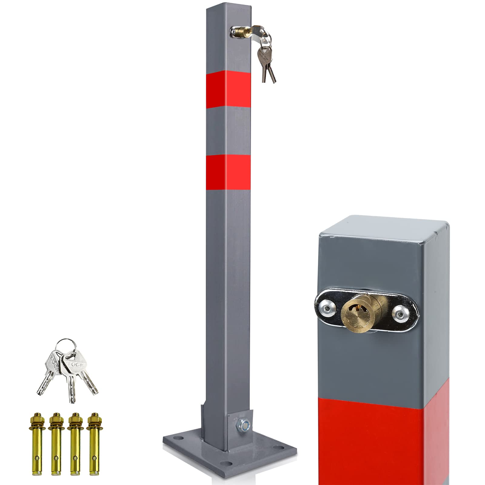 Parkpfosten Parkplatzsperre 3 Schlüssel Sperrpfosten klappbar Stahl Robust Standfuß Stabil Park Poller Set (1 Stück)