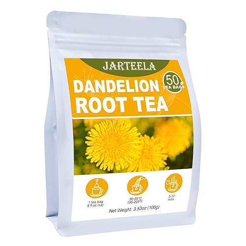 Jarteela Té de raíz de diente de león - Bolsas de pirámide de 0.07 oz, 50 unidades, crudo, sin OMG, sin cafeína