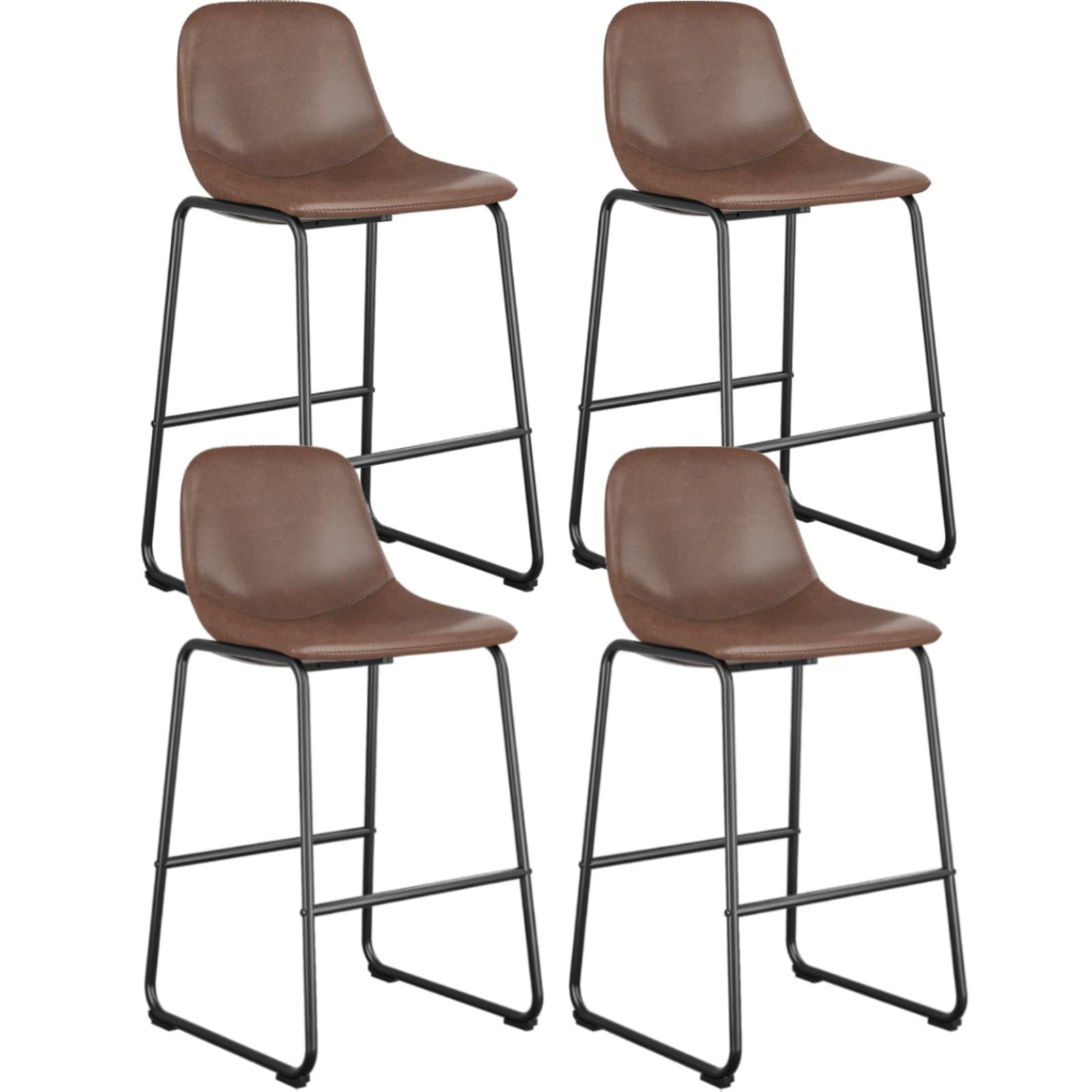 Rfiver Pu Faux Leather Bar Stools Set of 4, Industrial Pub Barstools with Back and Footrest, Modern Armless Bar Height Stool Chairs (Brown, 30"
