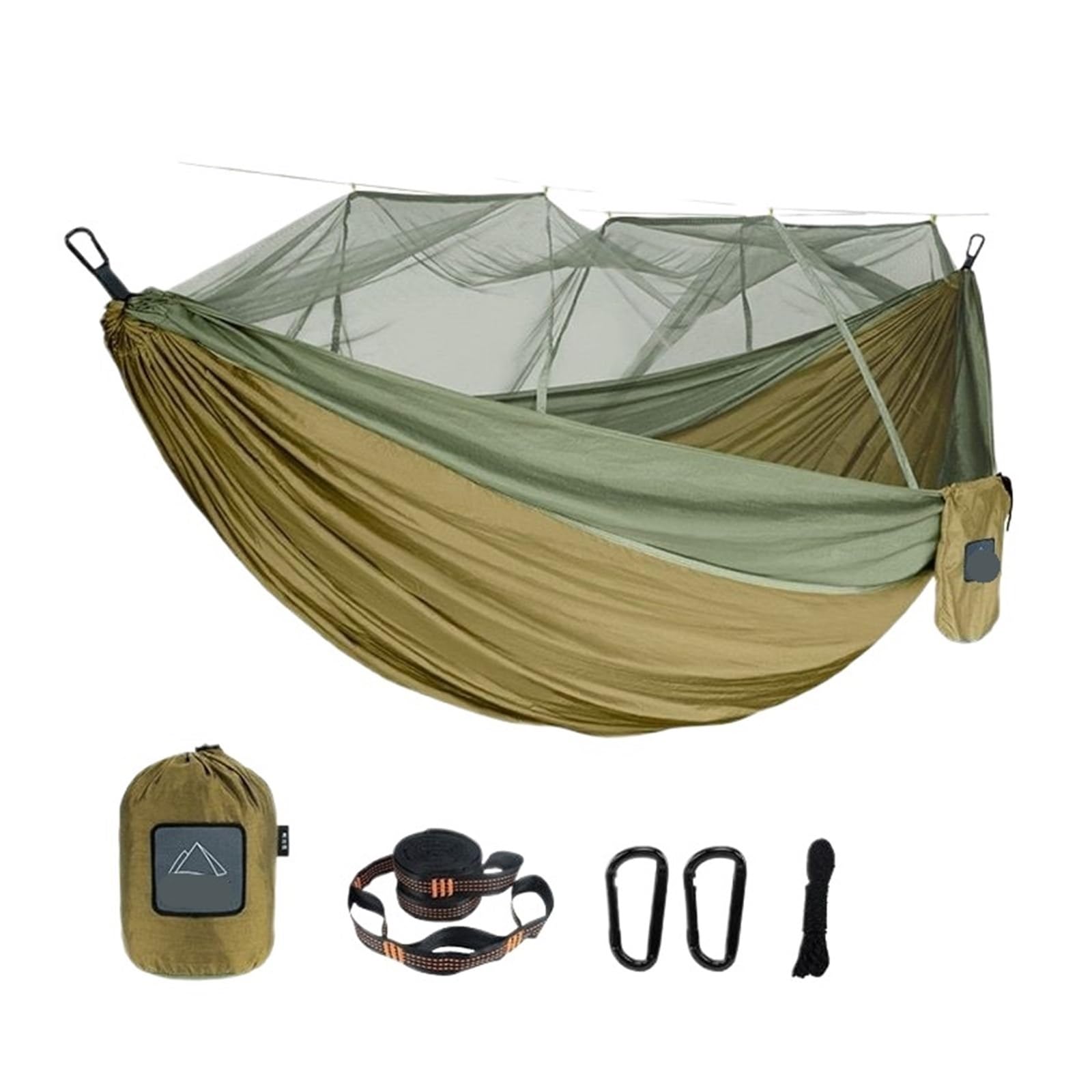 Amaca da campeggio in nylon portatile super leggera 300 * 200 cm doppia dimensione con zanzariera for uso esterno(Brown and green)