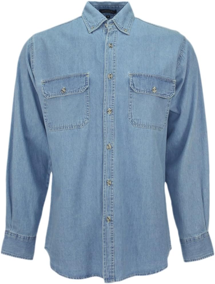 Canyon Guide Outfitters Men's Long Sleeve Button Down Denim Shirt (X-Large, Denim)