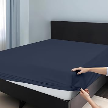 Cot Size 33 X 75 Fitted Sheet Ultra Soft 1800 Microfiber Deep Pocket Fits Up to 8 Mattress Wrinkle & Fade Resistant Single Fitted Bottom Sheet Only Navy Blue
