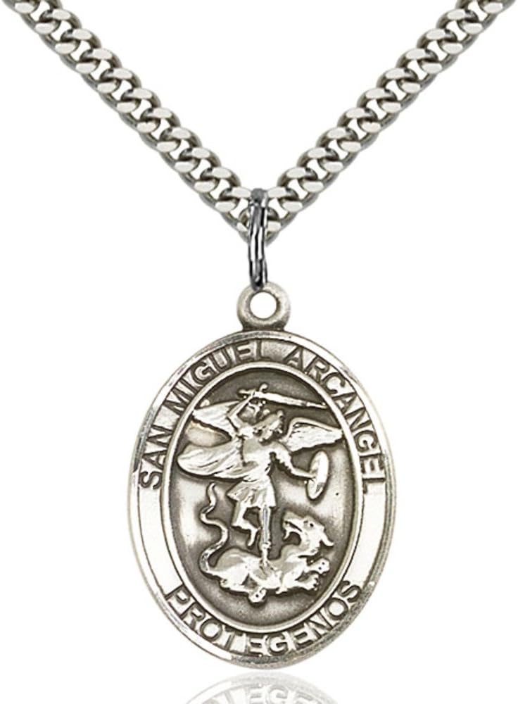 Bonyak Jewelry San Miguel Arcangel Hand-Crafted Oval Medal Pendant in Sterling Silver