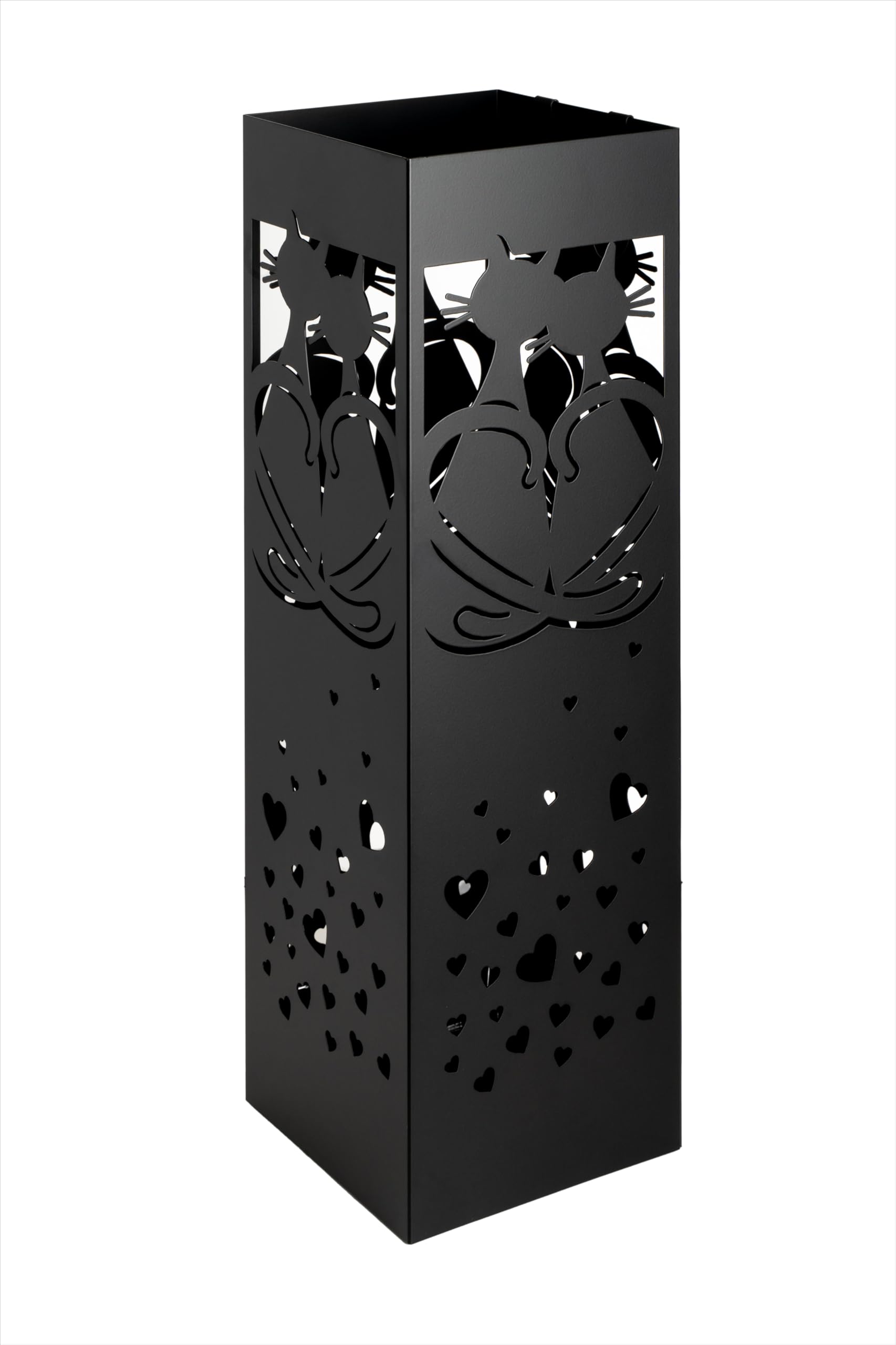 Schirmständer mit modernem Design aus Metall für Heim und Büro, Katzen Design, 2 Haken, 2X Wasserauffangschale herausnehmbar, 15,5x15,5x49cm, schwarz, quadratisch, Regenschirmständer, SC5001