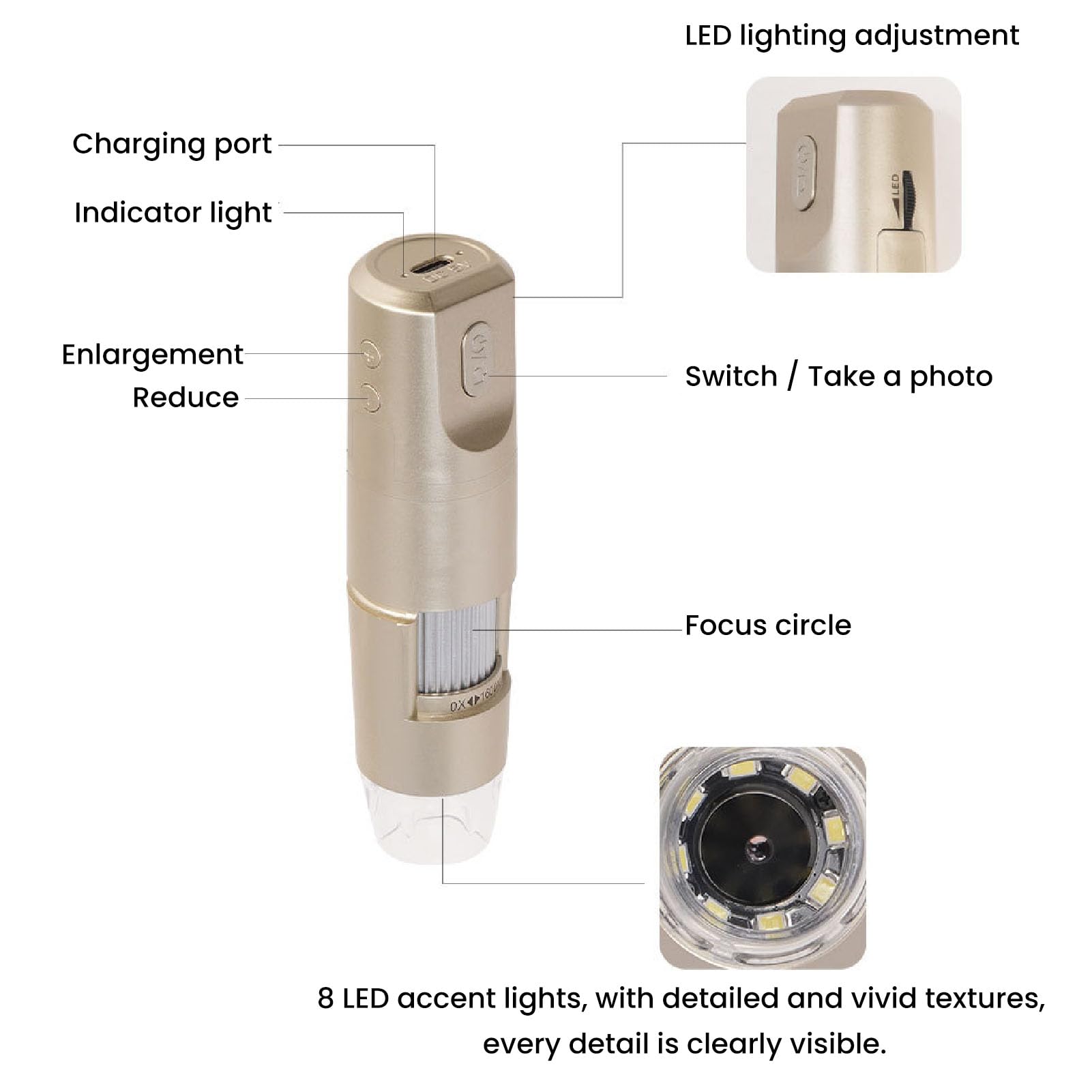 Microscopio Digitale Wireless, Ingrandimento 0-1600X | Microscopio portatile palmare, dotato di 8 luci LED regolabili, si collega a smartphone e tablet