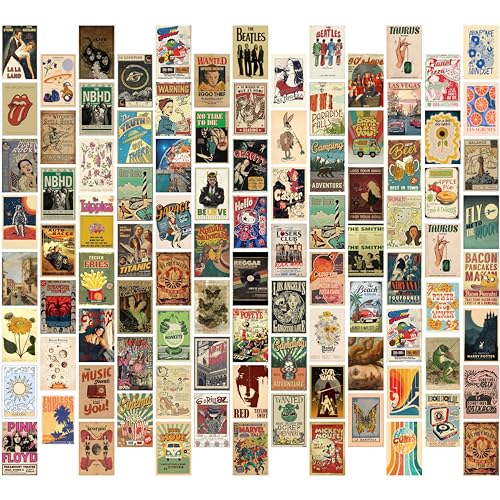 Image of Craft Qila Pack of 108 Vintage Collage Kit Posters - 4 x 6 Inches Wall Decor for Bedroom, Living Room, Office - Cardstock