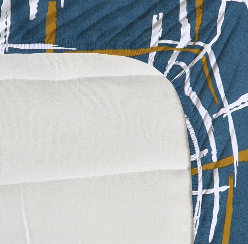 Image of Blue Strip 300 TC Cotton Feel Glace Cotton Flat Printed Queen Size Double Bed Bedsheet with 2 Pillow Covers,Size- 90 x 100 Inches