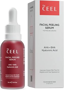 The Ceel AHA%10 + BHA%2 Kırmızı Peeling Yüz Serumu 30 ml, Cilt Tonu Eşitleyici ve Gözenek Sıkılaştırıcı Yenileyici Asit Serum, Glikolik Asit ve Panthenol İçeren Leke Karşıtı Bakım