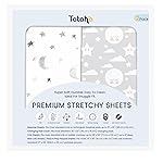 TotAha Premium Soft Pack n Play Sheets, Super Stretchy Jersey Knit Mini Crib Sheets Fitted, Silky Comfort Graco Pack and Play Mattress Sheets 2-Pack, Moon & Grey Sky