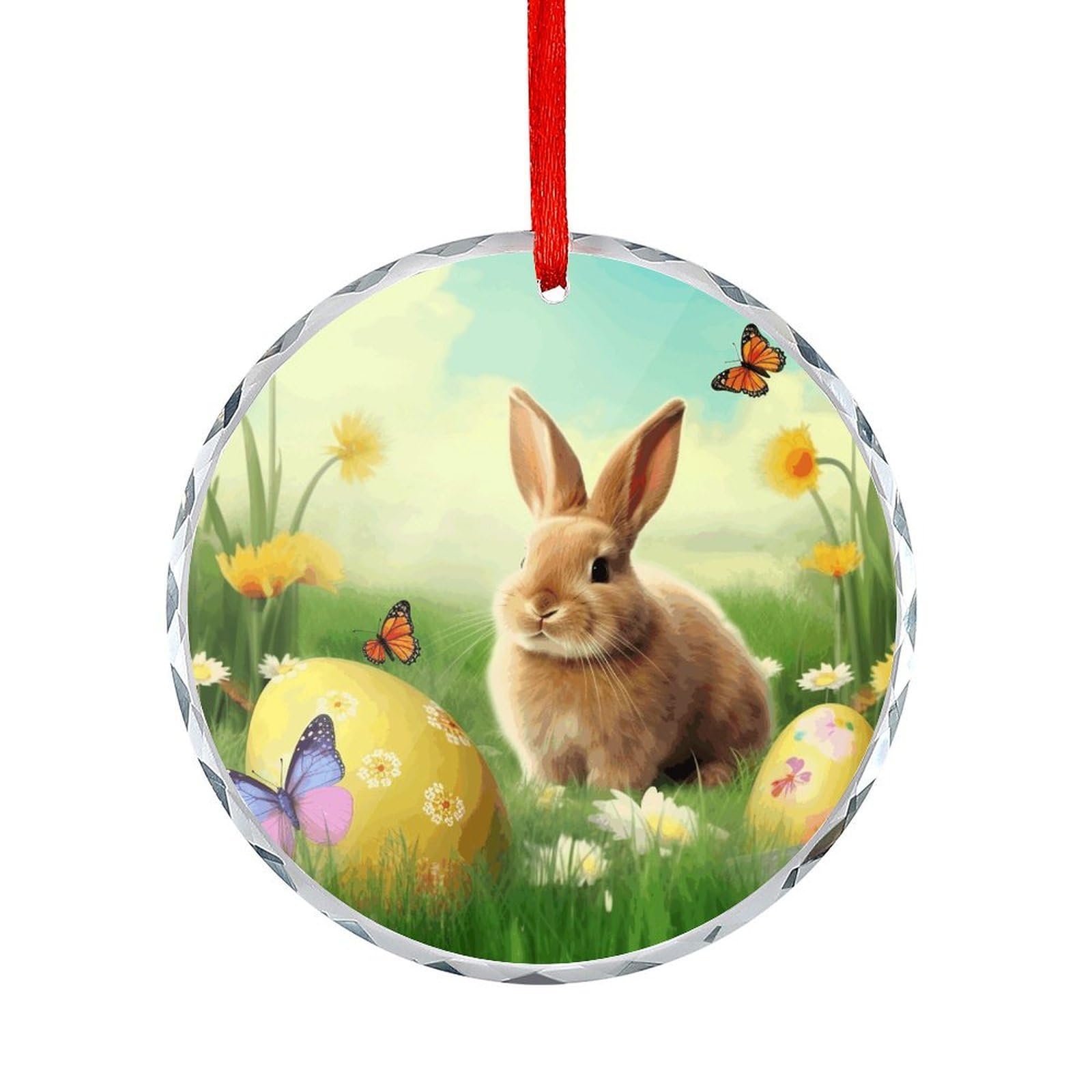 Fodpand Women's Style Easter Bunny Spring Butterfly Round Glass Ornament Keepsake Gift Exchange Ideas Car Decor,Christmas Ornaments For Tree Window Garden Ornaments