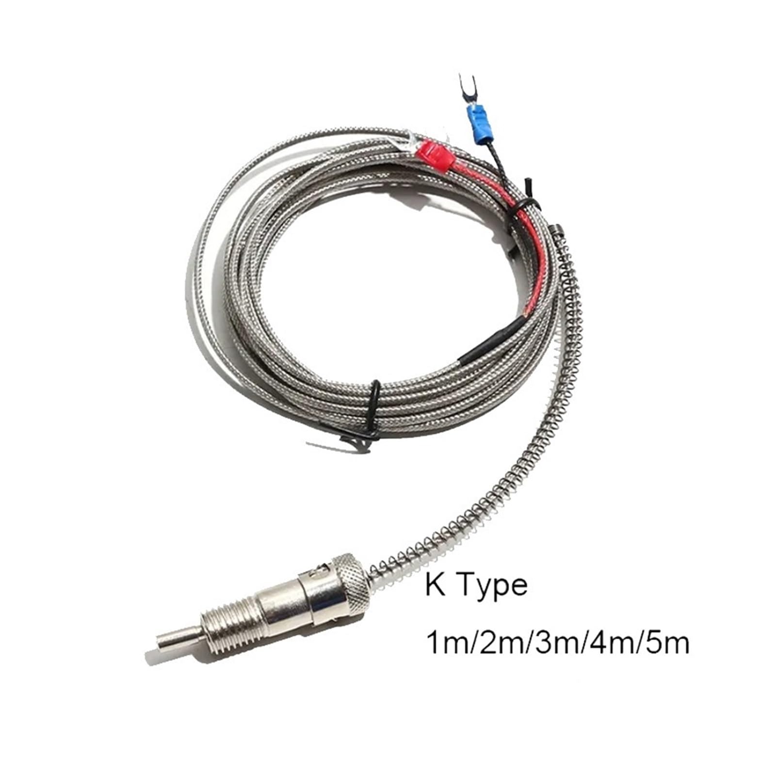 Sensor de temperatura de 5 uds con adaptador de rosca M12, Cable de bayoneta de 1/2/3/4/5M con funda de resorte(1m Cable Length)