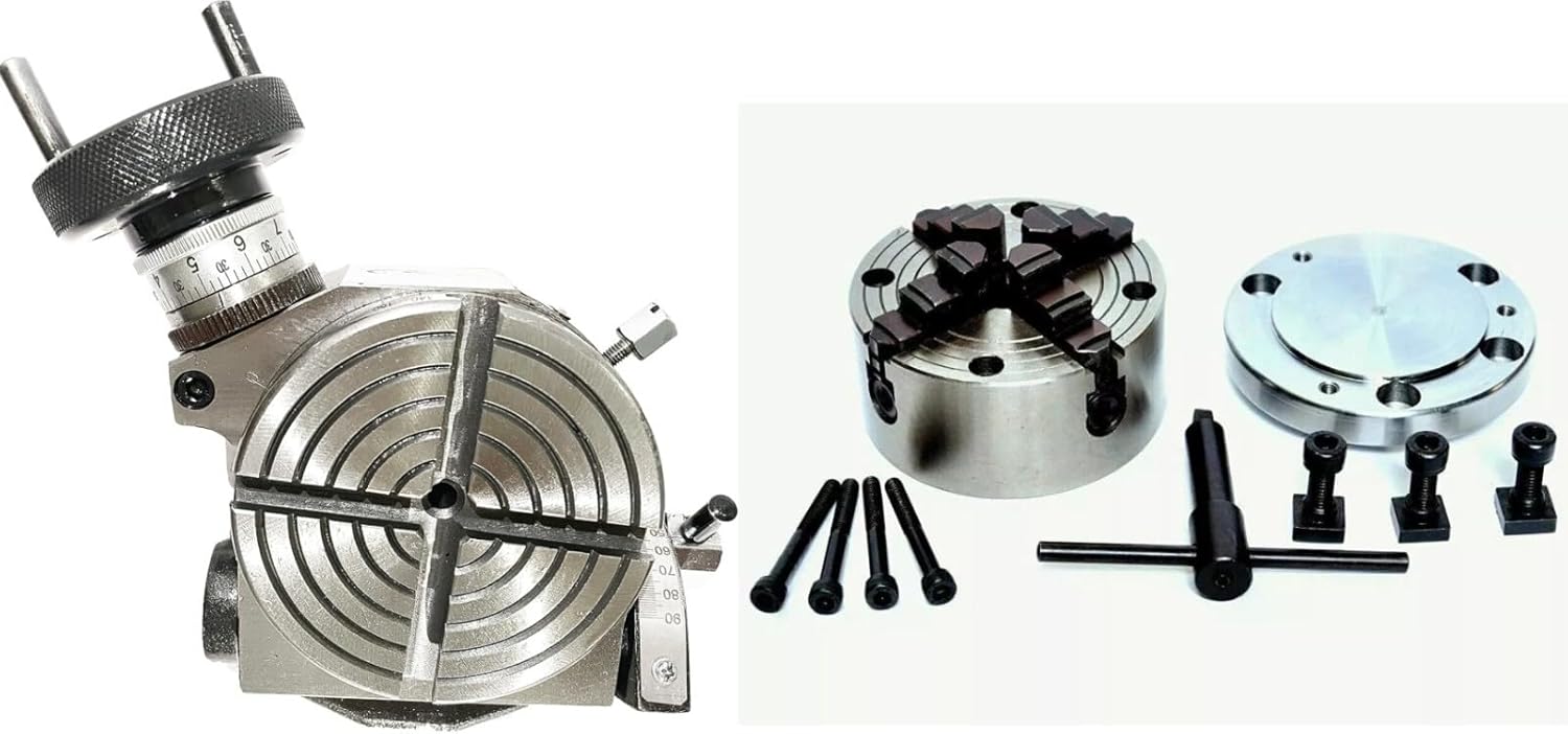 4"100Mm Tilting Rotary Table With 4 Jaw Independent 100Mm Chuck With Backplate-Amz335