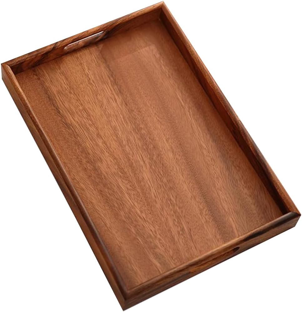 Wood Serving Tray with Handles Home Decorative Serving Trays Platter for Breakfast in Bed, Solid Wooden Serveware for Lunch, Dinner, Coffee Table, Used in Kitchen,Party and Outdoors.