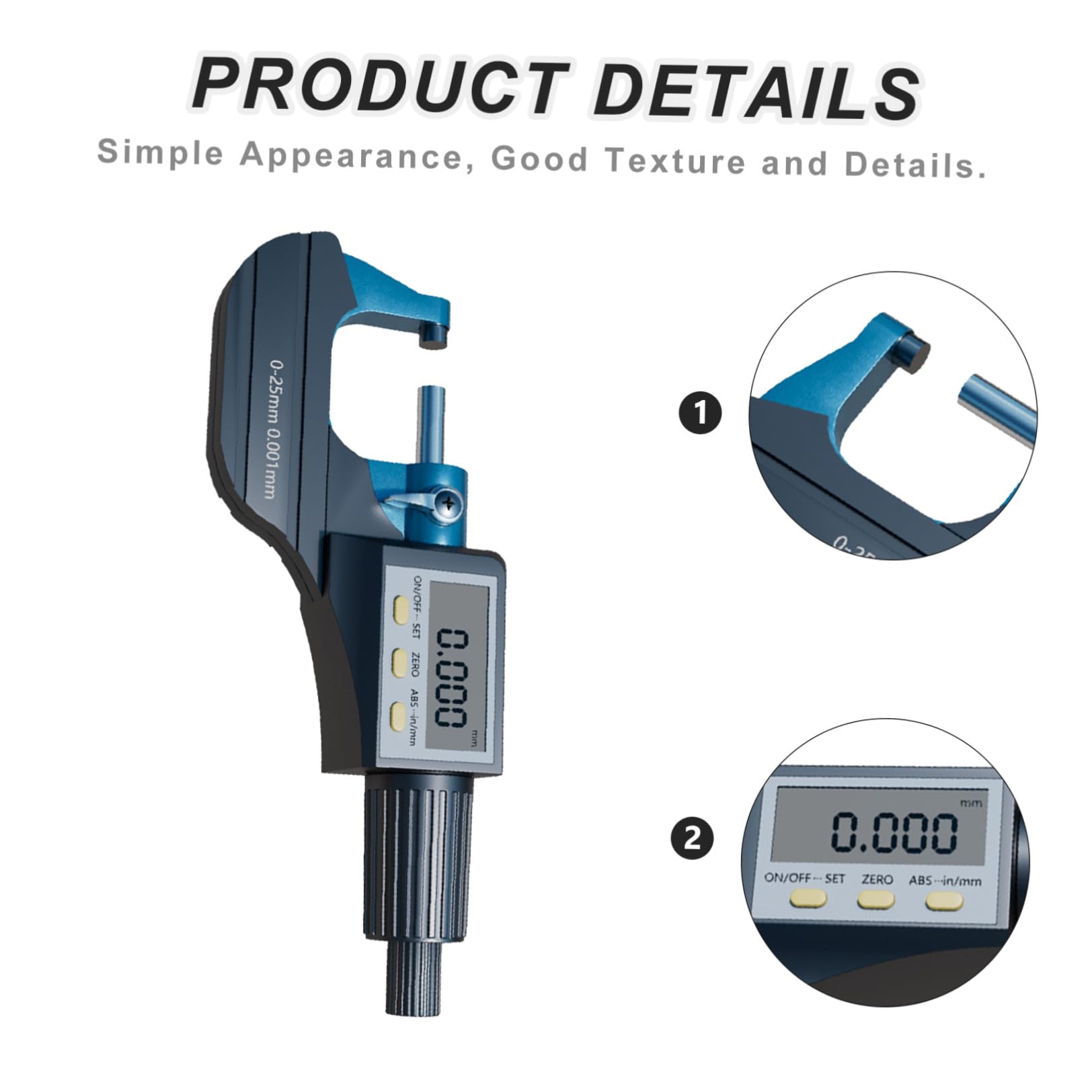 Amosfun Micrómetro Digital Exterior de Alta Precisión 0-25mm con Punta de Aleación para Medición Rápida y Minimización de Errores en Entornos Industriales