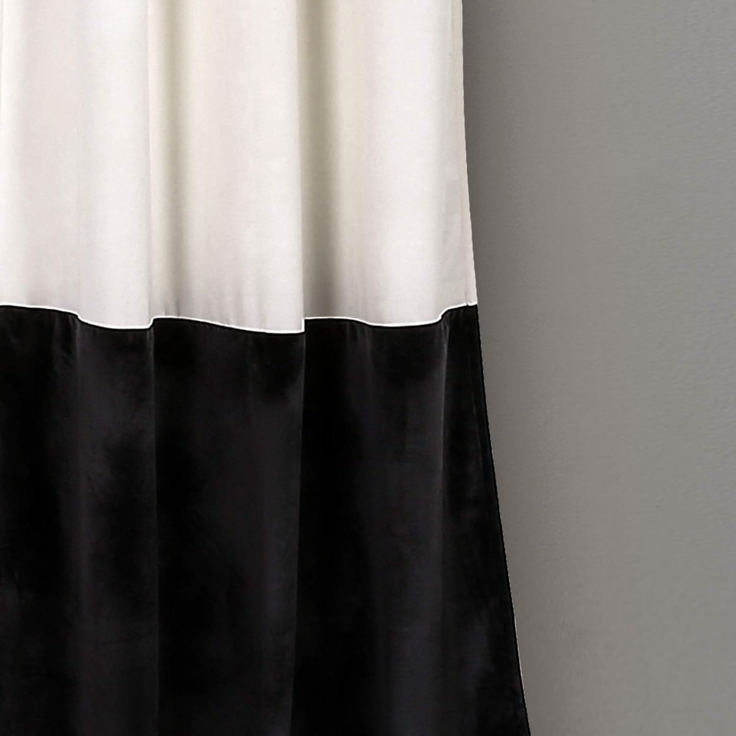 Lush Decor Prima Velvet Curtains Color Block Light Filtering Window Panel Set for Living, Dining, Bedroom (Pair), 38" W x 84" L, White & Black