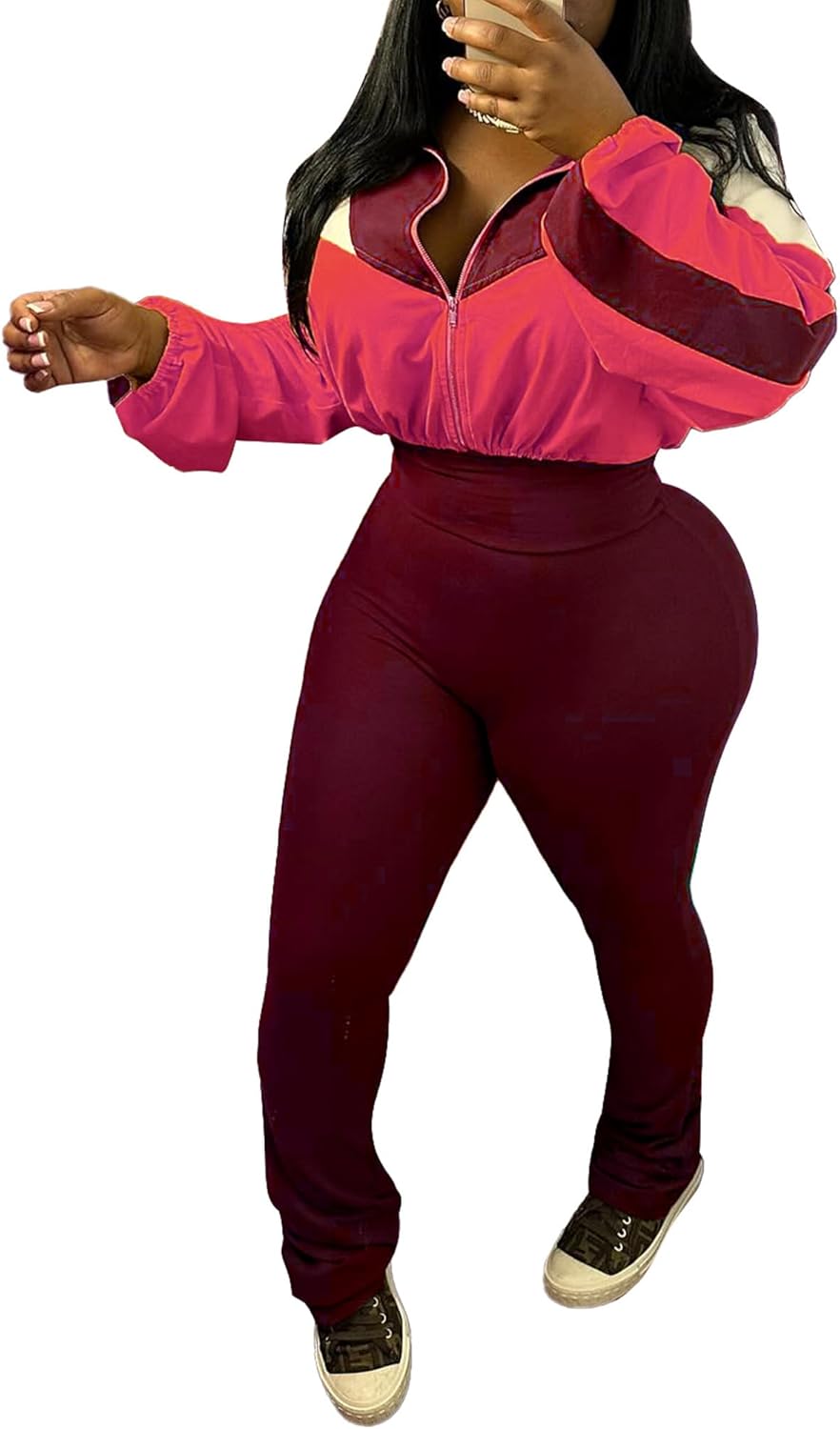 Women's 2 Piece Tracksuit Fall 2025 Long Sleeve Zip Up Jacket Flared Leggings Outfits Jogger Sweatsuit Sets