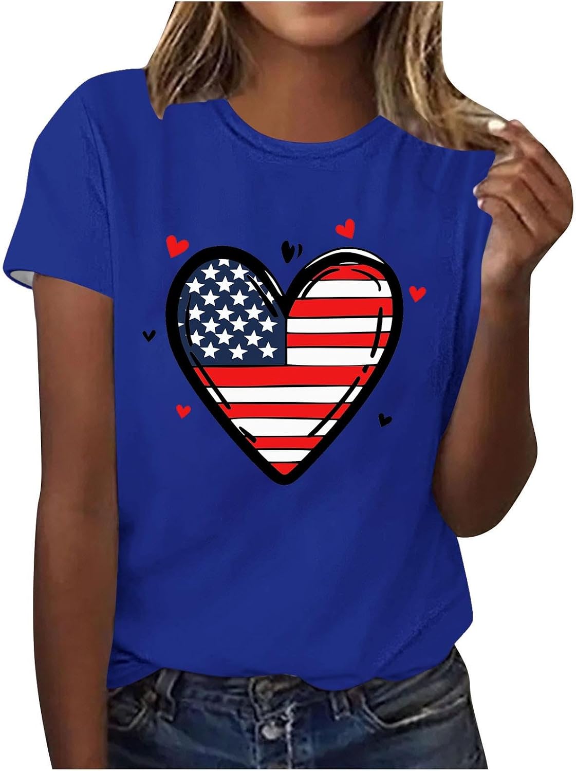 Women's Tops Fourth of July T Shirts Lightweight Breathable Patriotic Blouses Short Sleeve Print Tees