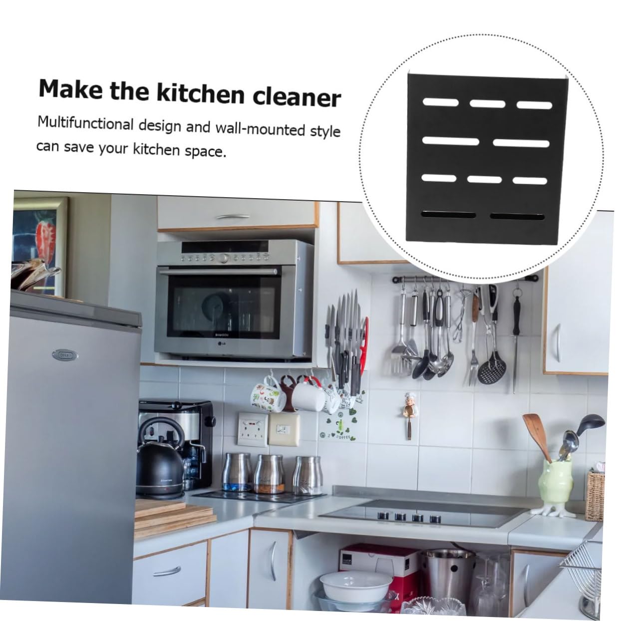 Ciieeo 1Pc Black Multi Functional Kitchen Storage Rack with Glue Screw Wall Mounted Organizer for Cutlery Cookware Utensils Kitchen Holder