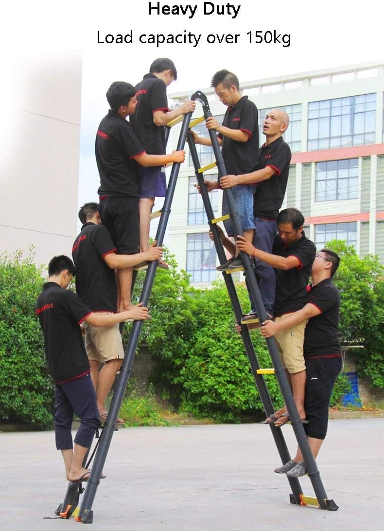 Small Extension Ladder for Attic Home Office Rooftops, EN131, Black Heavy Duty Professional Loft Ladders with Wide Step, Load 150kg (Black-1.7m+1.7m=3.4m Straight Ladder)