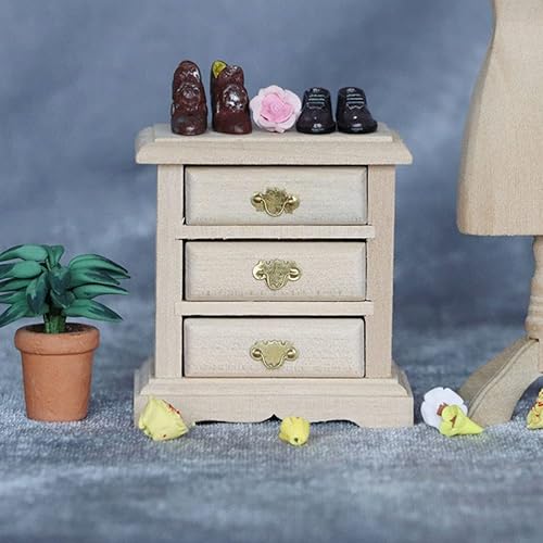 Miniatura 6 de Mesita de noche modelo de madera maciza, cajón, cómoda mesita de noche sin terminar, decoración de casa de muñecas, gabinete de casa de muñecas,