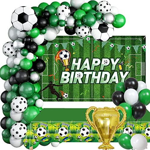 Soccer Birthday Party Decorations Boys - 106Pcs Soccer Birthday Party Supplies Including Soccer Birthday Backdrop, Soccer Balloon Arch/ Garland Kit, Soccer Tabblecloth For Men #TOP7