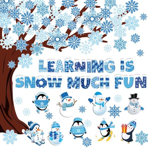 117pcs Winter Bulletin Board Decorations, Learning is Snow Much Fun