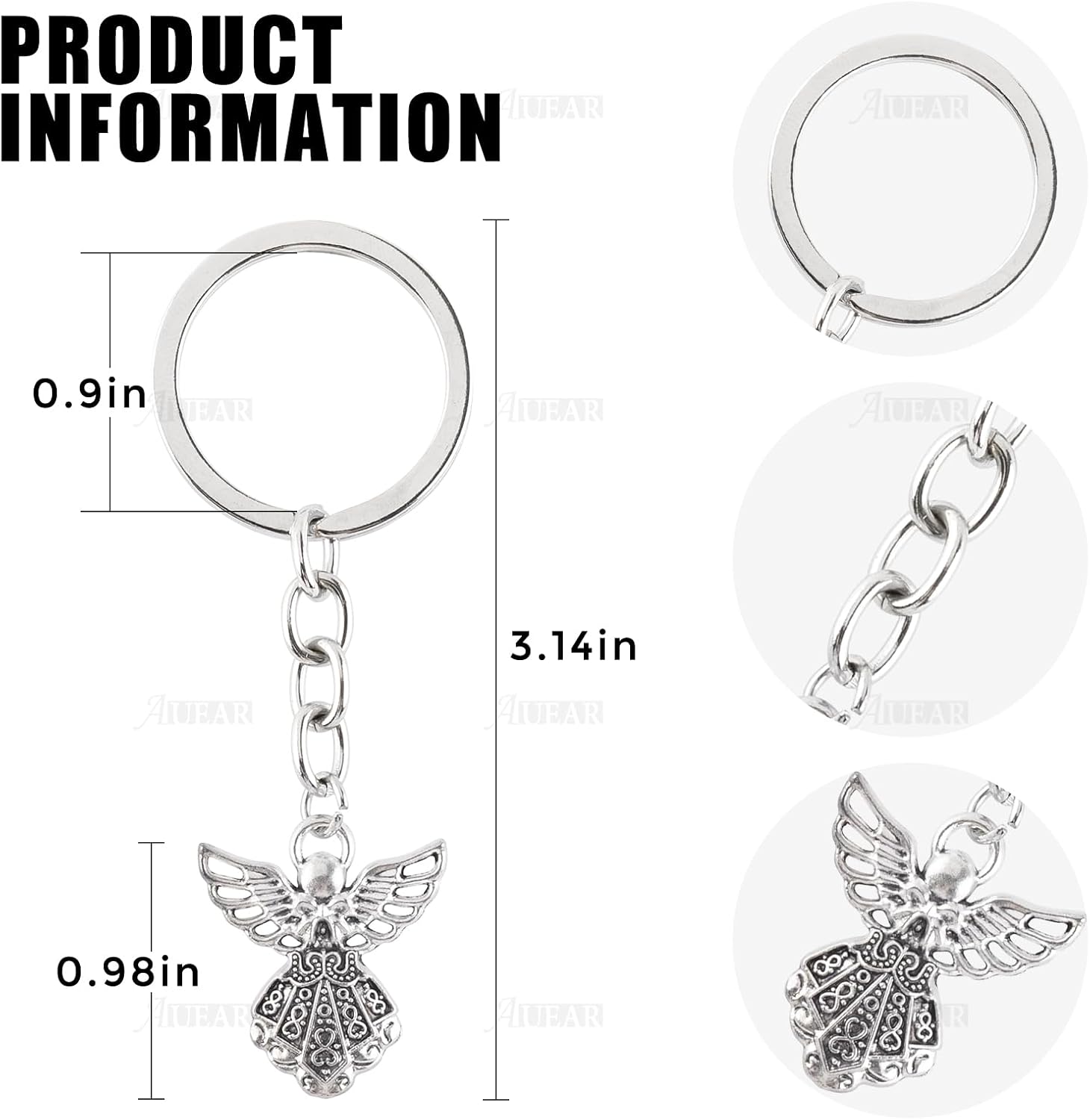 AUEAR, Silver Tone Guardian Angel Charm Keychain Key Ring for Wedding Party Favors Arts Crafts DIY