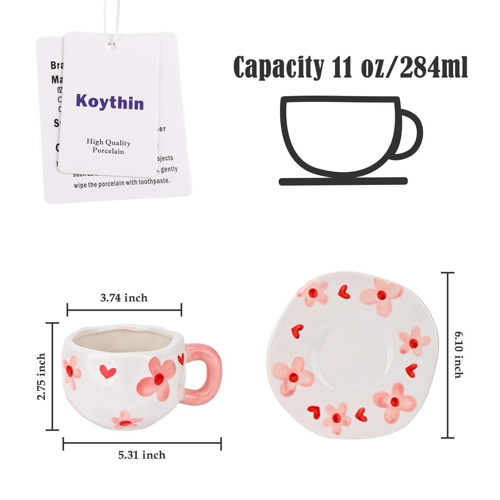 Koythin Ceramic Coffee Mug with Saucer Set - Image 2