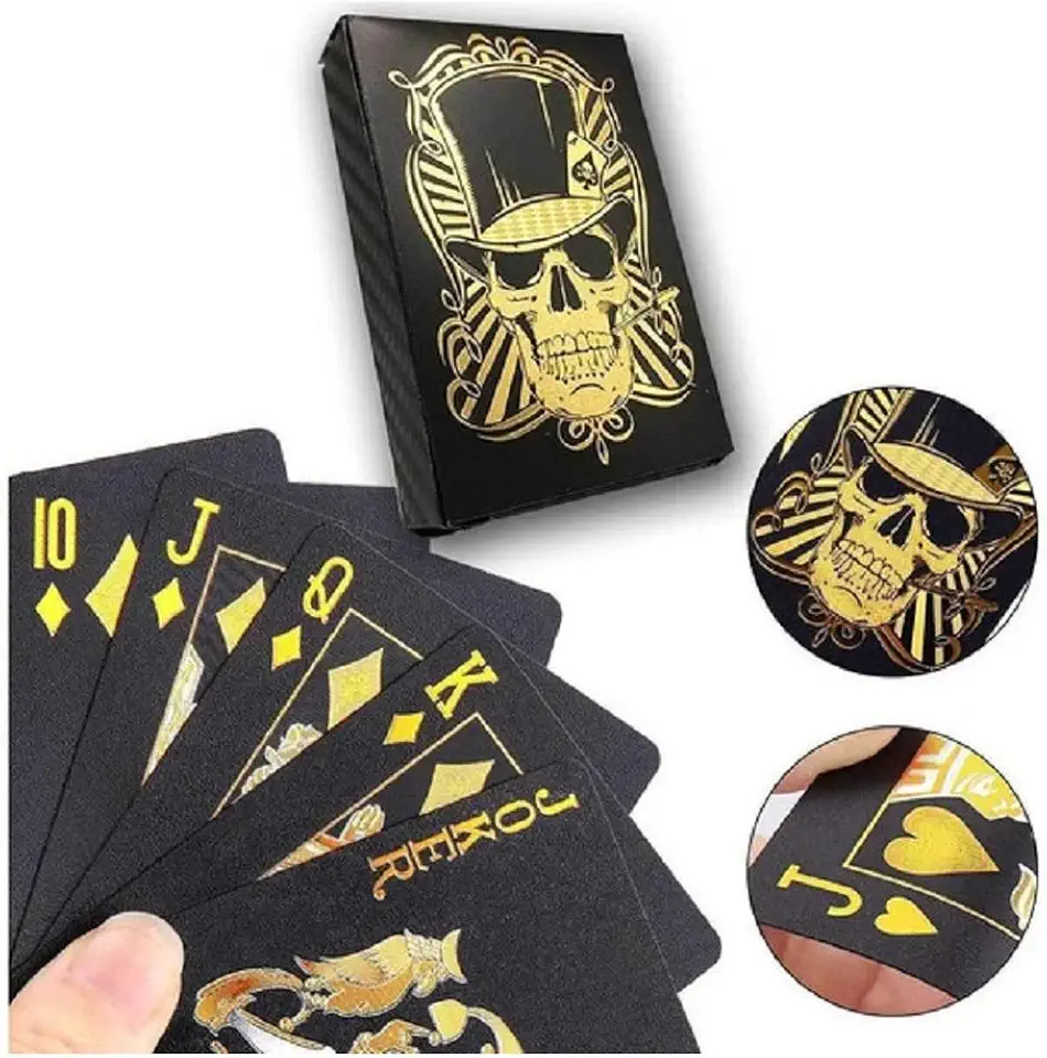 Baralho Luxo Preto e Dourado com Design de Caveira