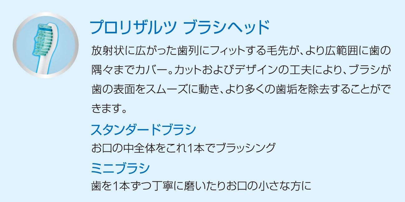 Diagram showing ProResults brush head design and descriptions of Standard and Mini brush heads