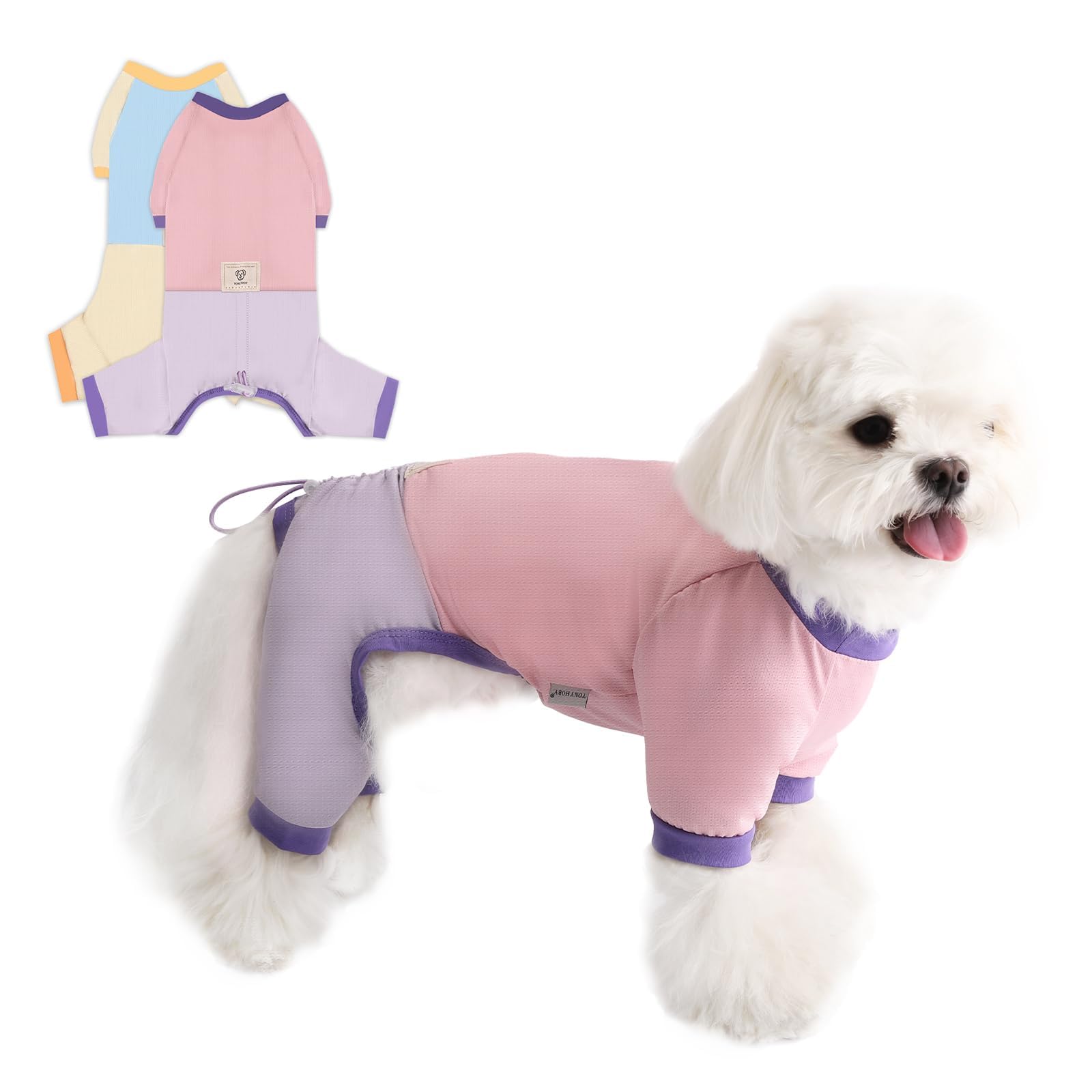 TONY HOBY Dog Pajamas Clothes for Small Dogs, Girl Boy Soft Strechy Summer Puppy Clothes with Adjustable Buckle, Cute 4-Legged Dog Onesie Jammies
