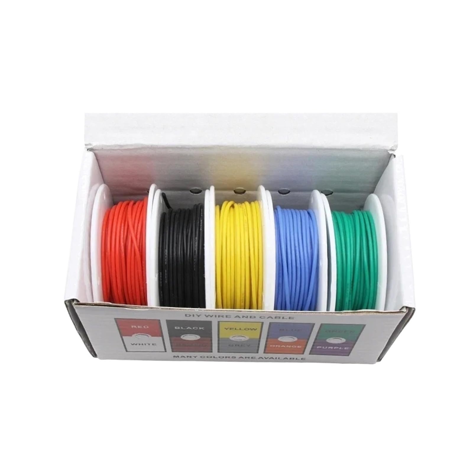 (Kit de mezcla de 5 colores) Cable de silicona Flexible resistente al calor 30/28/26/24/22/20/18/16AWG Cable trenzado cables eléctricos de cobre estañado(Boxed 1,3 boxes,30AWG x20m x5 rolls)