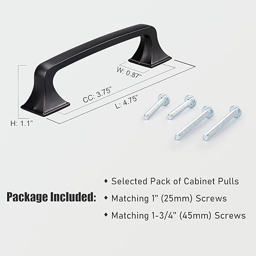 Miniatura 3 de KNOBWELL Paquete de 5 manijas de gabinete de cocina color negro mate de 3-34 pulgadas, tiradores cuadrados para armario, manijas de tocador, manijas