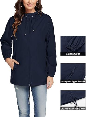 Miniatura 2 de Chaqueta de lluvia ligera con capucha para mujer, cremallera completa, resistente al viento, cálida, impermeable, rompevientos, deportiva, abrigo de