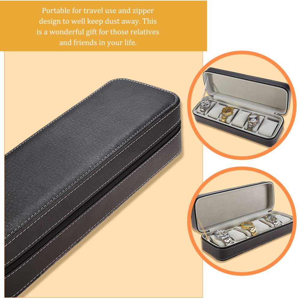 Hemobllo Scatola Porta Orologi Nera a 6 Scomparti in Pelle Zip | Fodera, Formato Portatile per Viaggi di Lavoro, Adatta a Esposizione in Negozio