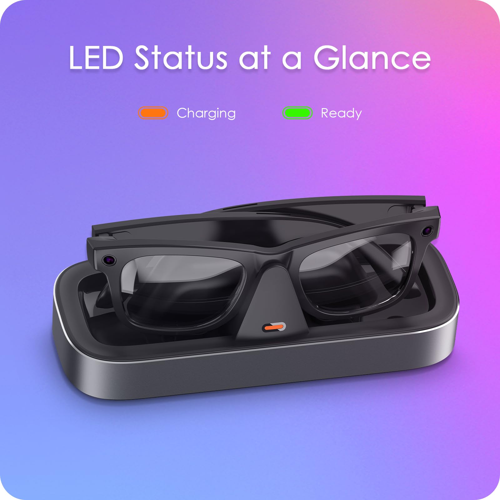 Estación de carga para gafas Meta Ray-Ban – Cargador alimentado por batería de 5000 mAh para Wayfarer, Skyler y Headliner con indicador LED, gris espacial (funciona con pilas)