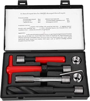 11Pcs Helicoil Thread Repair Kit, M16x2 Helicoil Kit with Toolbox, Stainless Steel Helical Threaded Inserts Repair Tool for Auto Parts, Air Separation Equipment, Radiators
