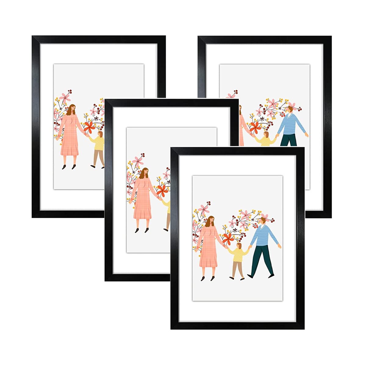 Buy 8x10 Photo Frame Set of 4, Black Solid Wood 8 X 10 Inch Picture