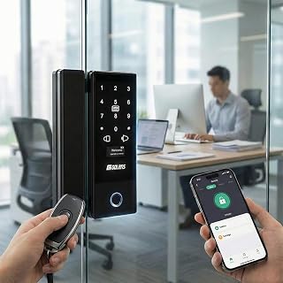Golens X37 Smart Glass Door Lock for Home/Office | WiFi | 6 Ways Unlocking, Fingerprint, Remote, PIN, IC Card, Mobile App, Key | Digital Lock for Door | Standard Size 10-12 mm Thickness of Glass
