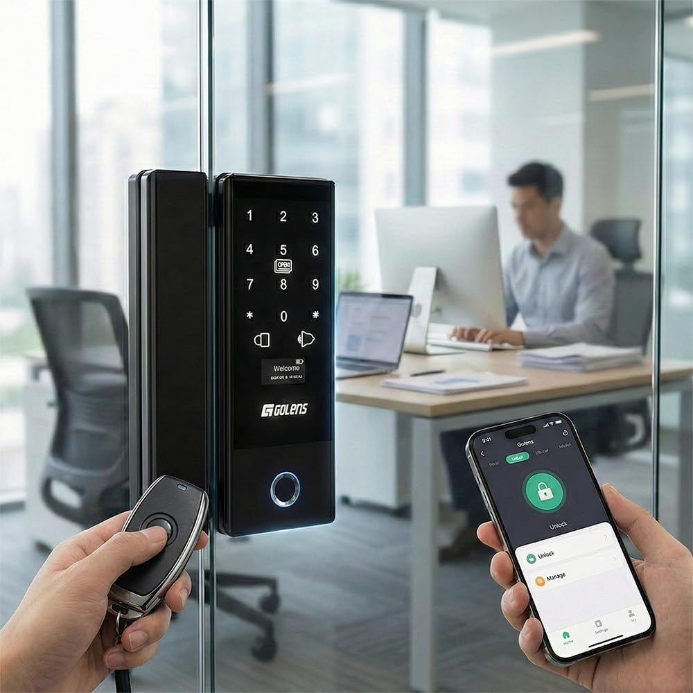 GOLENS X37 Smart WiFi Glass Door Lock | 6 Ways Unlocking | Fingerprint | Wireless Remote | PIN | RFID Card | Mobile App | Key | Digital Entry | Standard Size 10-12 mm Thickness of Glass-picture-14