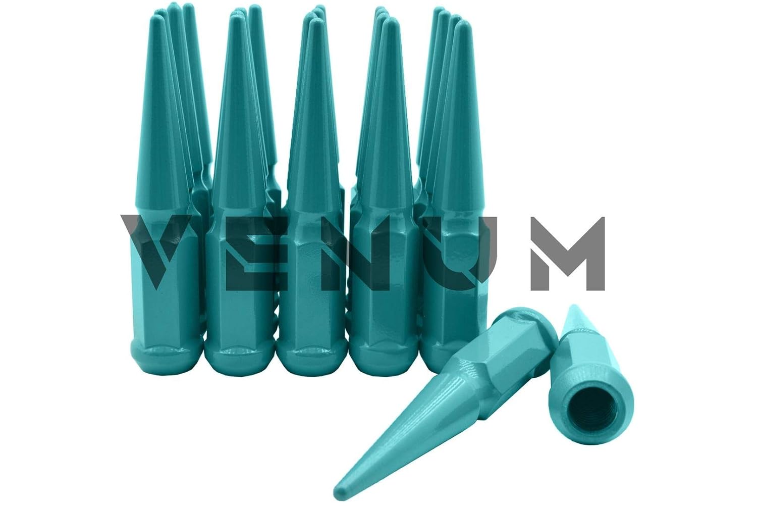 20 Pc Turquoise Blue Spike Lug Nuts Powder Coated | Steel | 4.5" Tall | M14x1.5 Thread Pitch + 1 Key Compatible with 2015-2020 Ford 5.0 5x4.5 Aftermarket Wheels