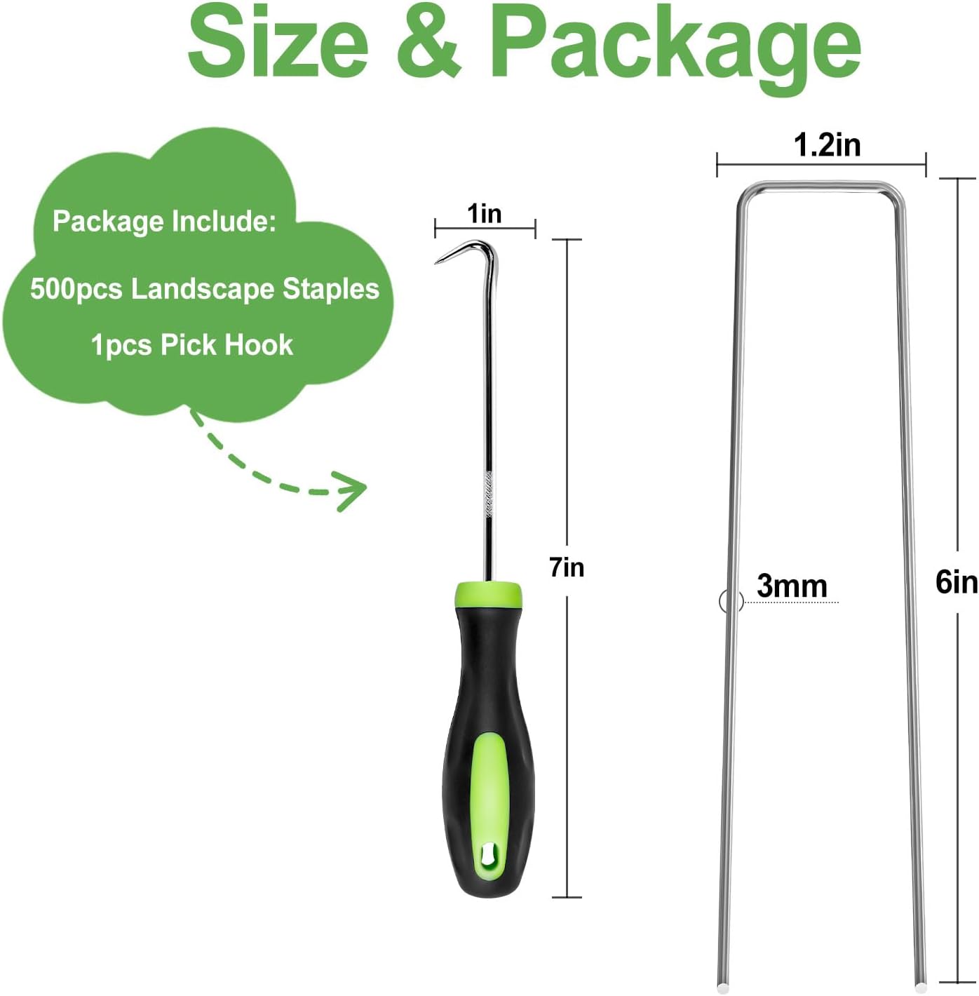 FOTMISHU Landscape Staples 6 Inch 500Pcs Garden Stakes, Galvanized Lawn Pins Spray Coating Yard Ground Spikes, U-Type Staples for Weed Barrier Anchoring Outdoor Tents Hoses